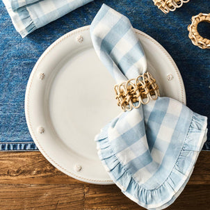 Juliska Gingham Ruffle Napkin Ocean