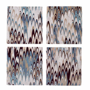 Fluted Marble Printed Cocktail Napkin, Set of 4 Plum/Blue