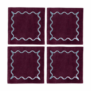 Ripple Embroidered Cocktail Napkin, Set of 4 Plum/Blue