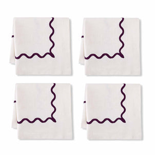 Ripple Embroidered Napkin, Set of 4 Ivory/Plum