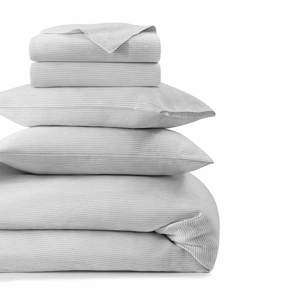 Laguna Stripe Linen Bedding Bundle ivory/coal
