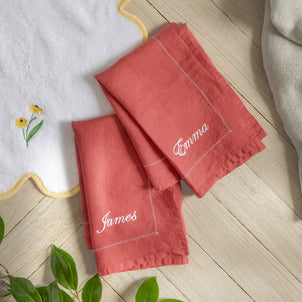 Linen Napkins - Set of 2 Deep Rose/White