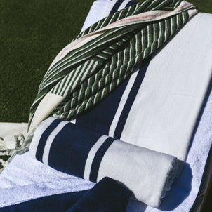 Mari Stripe Reversible Beach Towels White/Navy