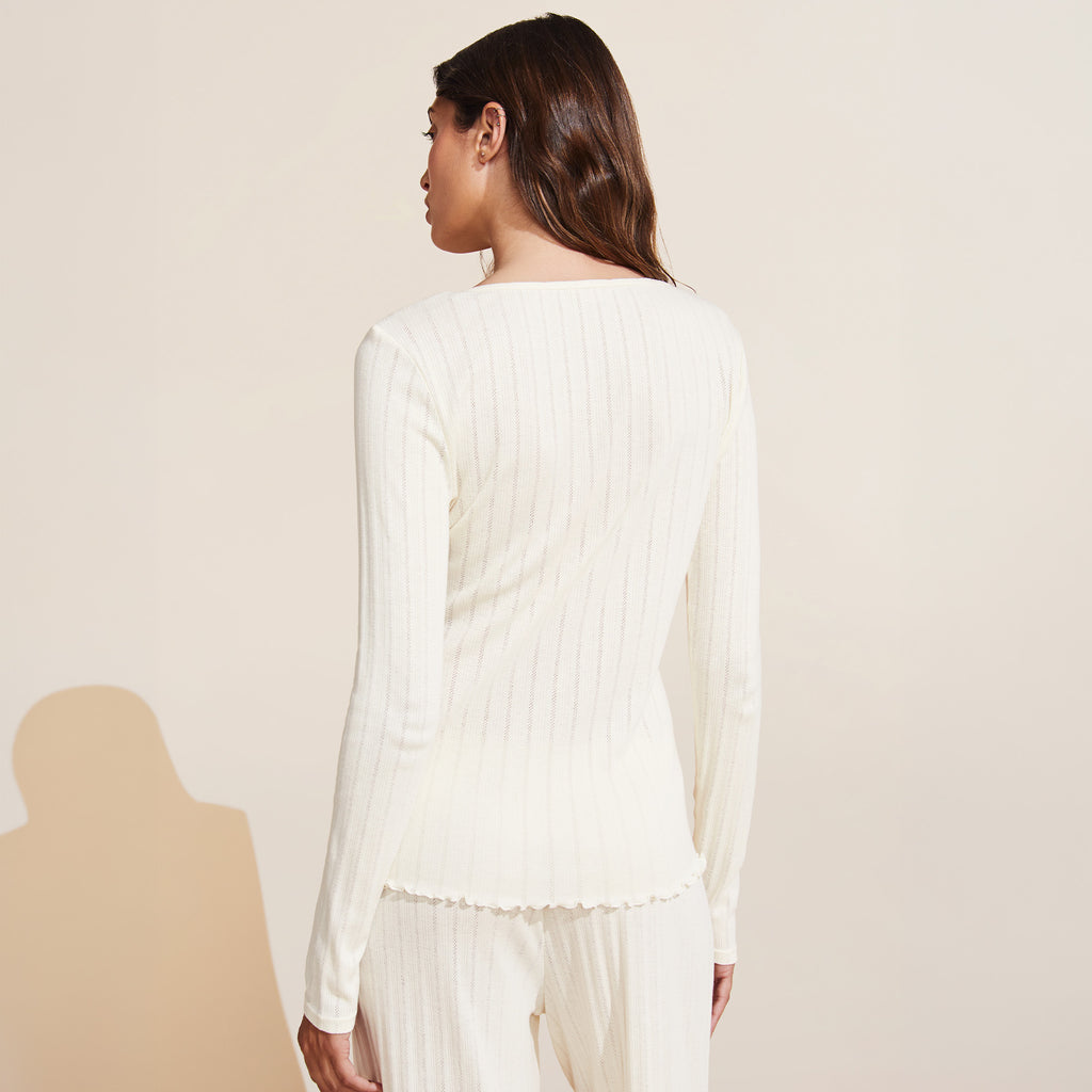 Eberjey Pointelle V Neck Henley Ivory