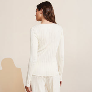Eberjey Pointelle V Neck Henley Ivory