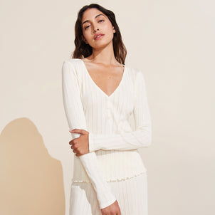 Eberjey Pointelle V Neck Henley Ivory