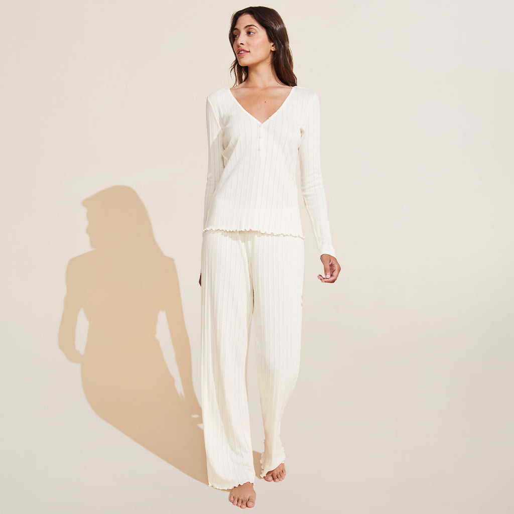 Eberjey Pointelle V Neck Henley Ivory