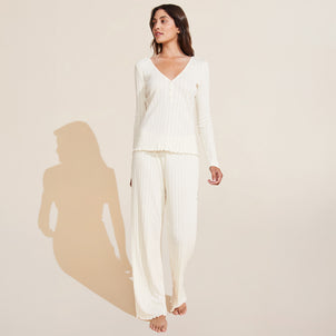 Eberjey Pointelle V Neck Henley Ivory