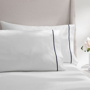 Ricamo Embroidered Sateen Pillowcase Set of 2 Navy