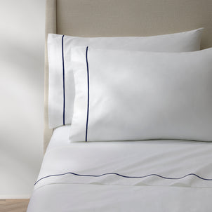 Ricamo Embroidered Sateen Sheet Set Navy|Queen