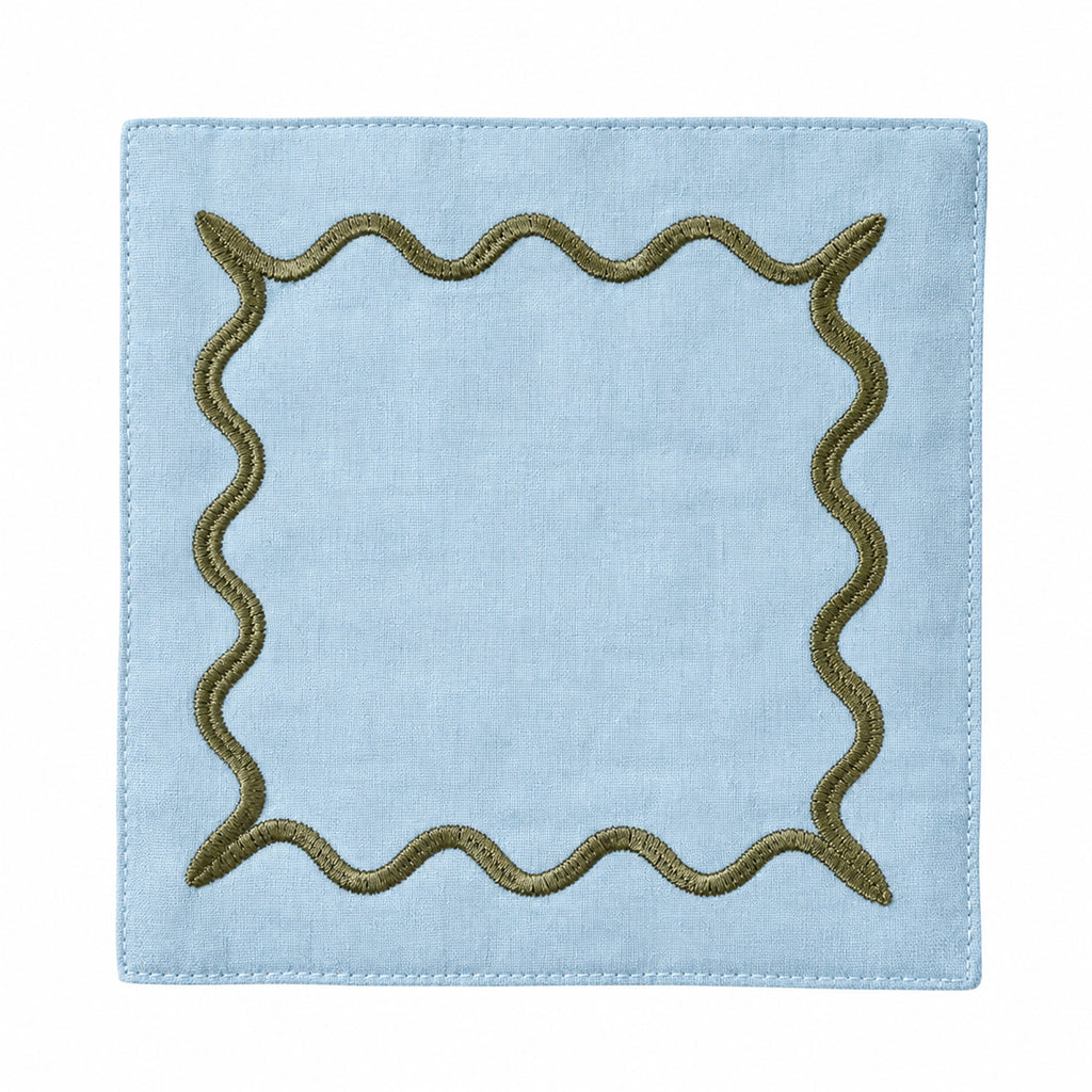 Ripple Embroidered Cocktail Napkin, Set of 4 Blue/Green|customizer