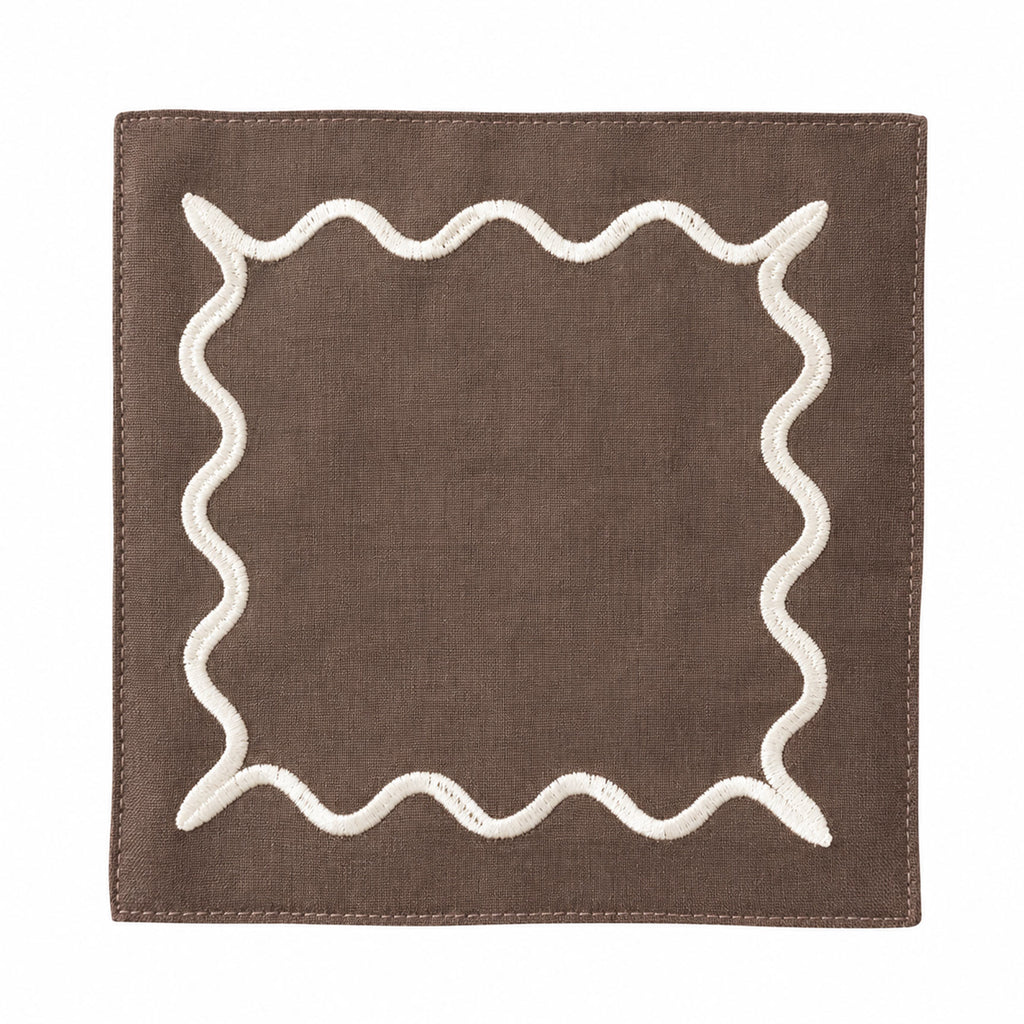 Ripple Embroidered Cocktail Napkin, Set of 4 Brown/Ivory|customizer
