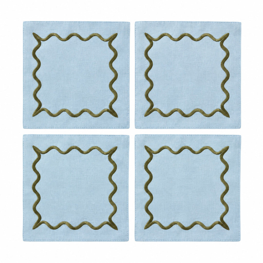 Ripple Embroidered Cocktail Napkin, Set of 4 Blue/Green