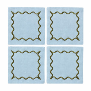 Ripple Embroidered Cocktail Napkin, Set of 4 Blue/Green