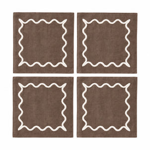 Ripple Embroidered Cocktail Napkin, Set of 4 Brown/Ivory