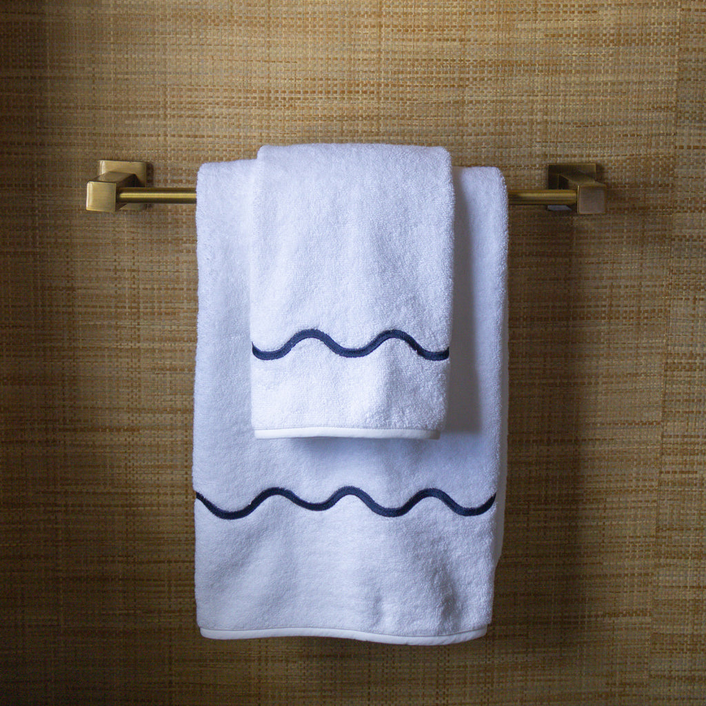 Ripple Embroidered Towels Navy