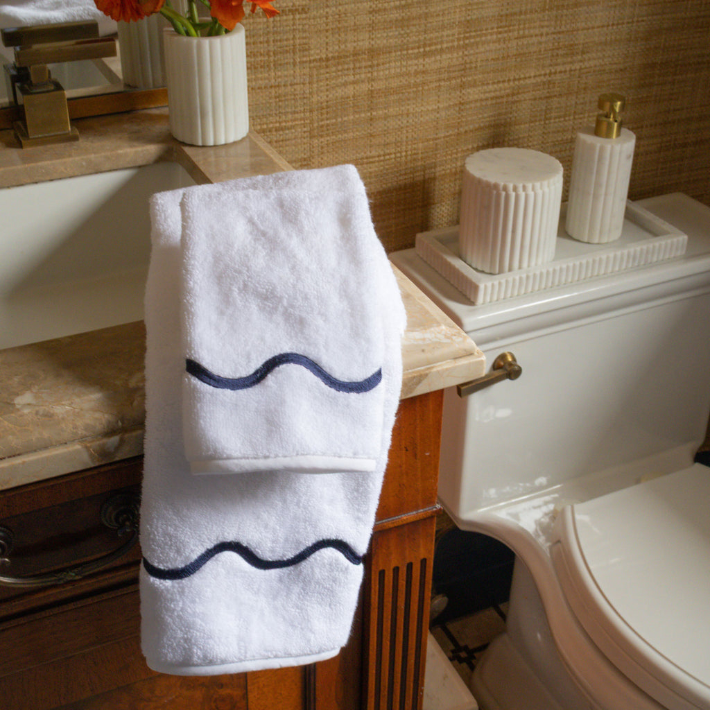 Ripple Embroidered Towels Navy