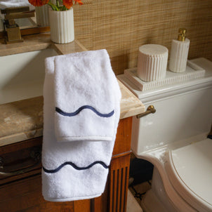 Ripple Embroidered Towels Navy