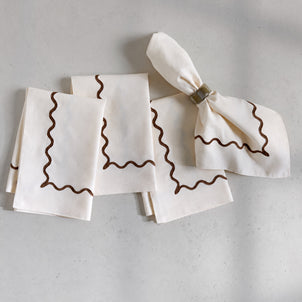 Ripple Embroidered Napkin, Set of 4 Ivory/Brown