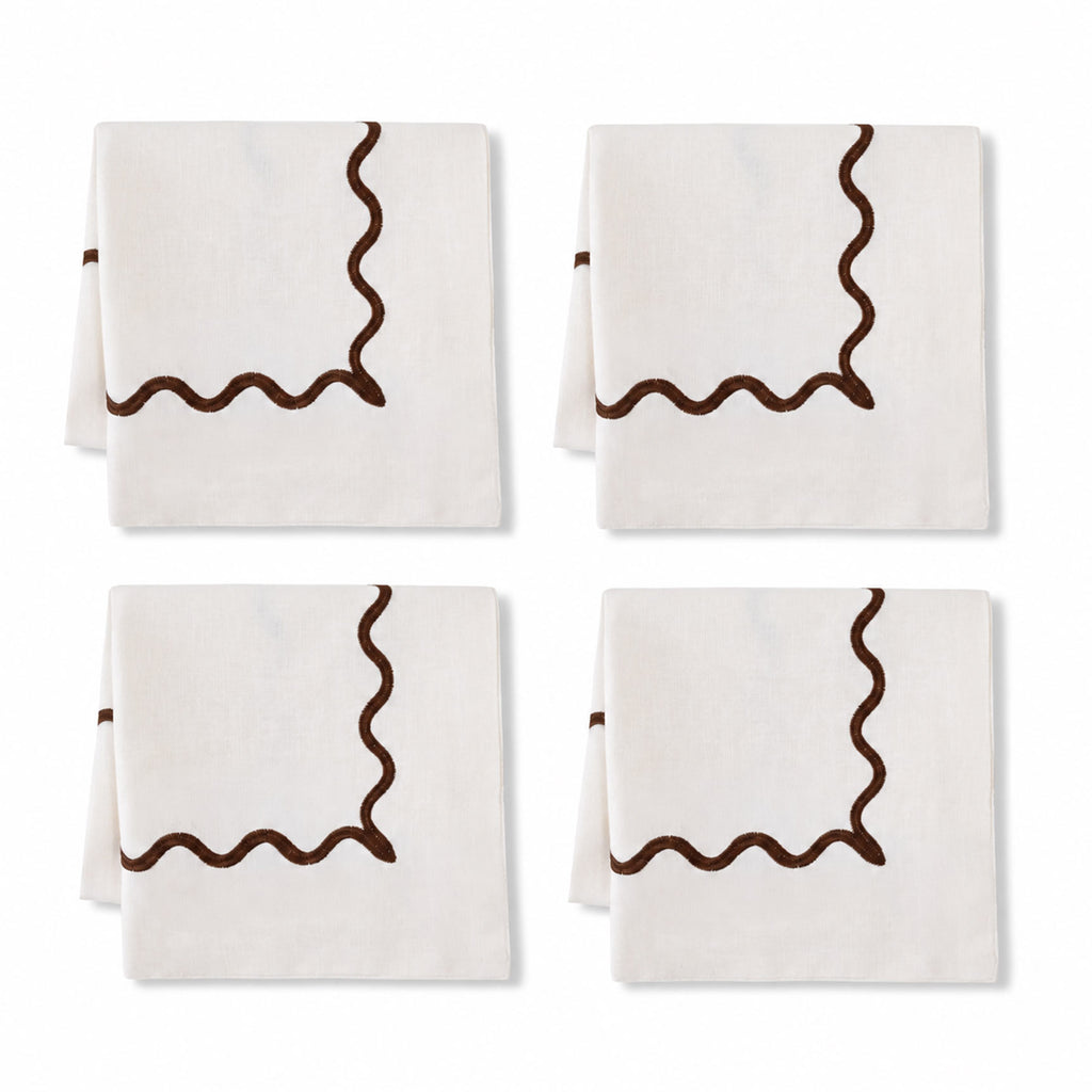 Ripple Embroidered Napkin, Set of 4 Ivory/Brown