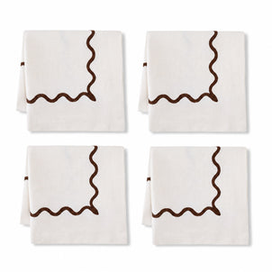 Ripple Embroidered Napkin, Set of 4 Ivory/Brown