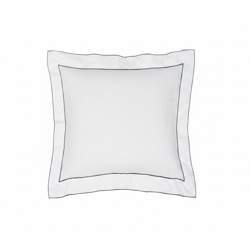 Salerno Embroidered Percale Shams Navy|2 Euro Shams|customizer