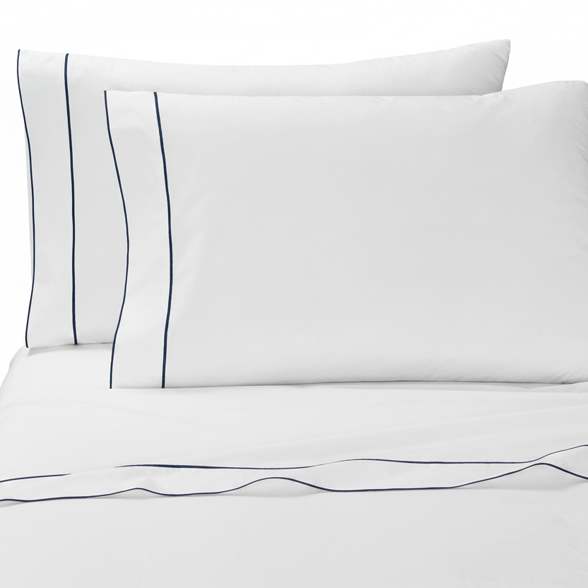 Salerno Embroidered Percale Pillowcase Set of 2 Navy|King