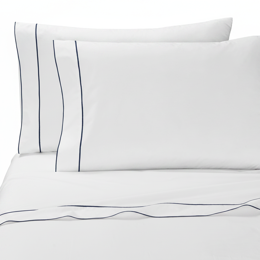 Salerno Embroidered Percale Pillowcase Set of 2 Navy|Standard
