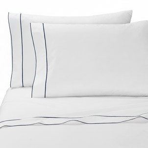 Salerno Embroidered Percale Pillowcase Set of 2 Navy|Standard