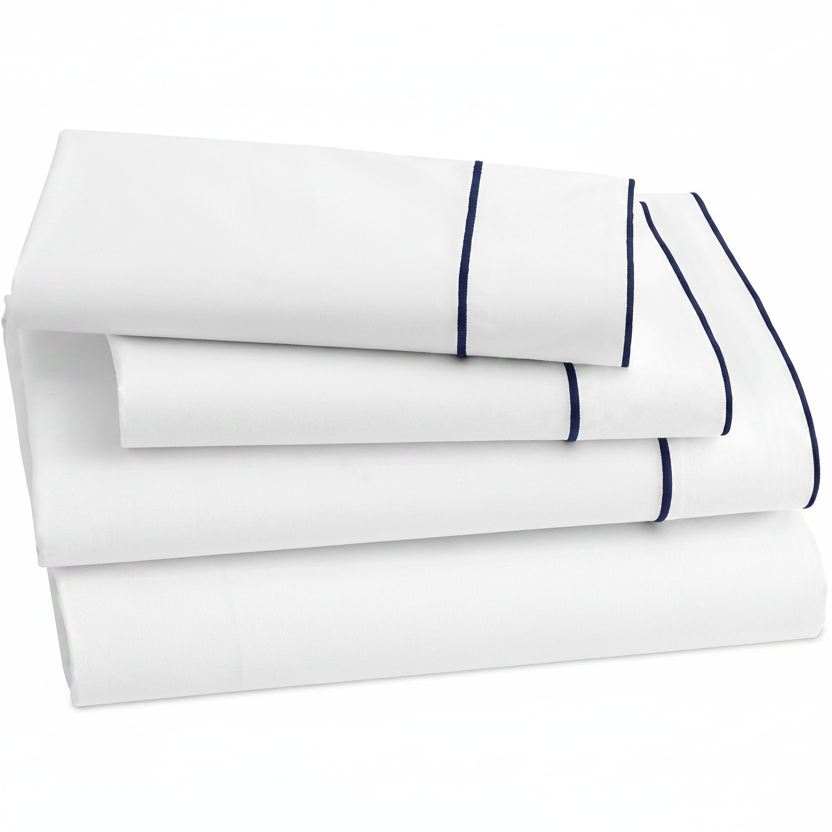 Salerno Embroidered Percale Sheet Set Navy|California King