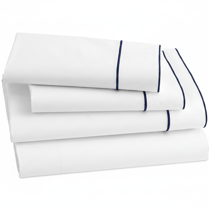 Salerno Embroidered Percale Sheet Set Navy|Queen