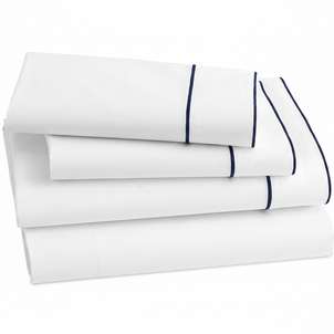 Salerno Embroidered Percale Sheet Set Navy|Queen