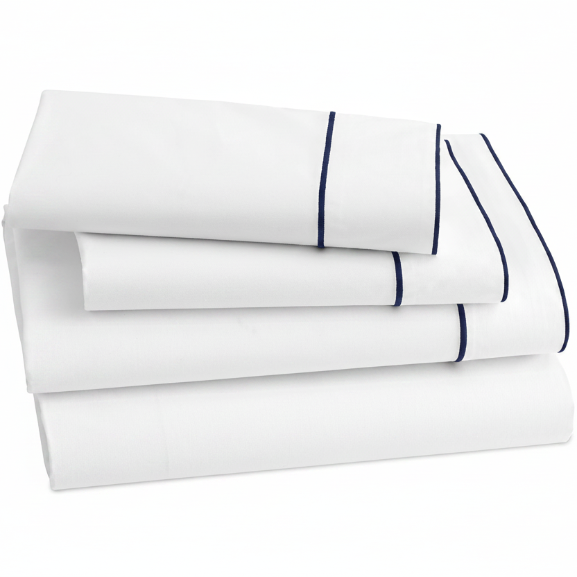 Salerno Embroidered Percale Sheet Set Navy|King