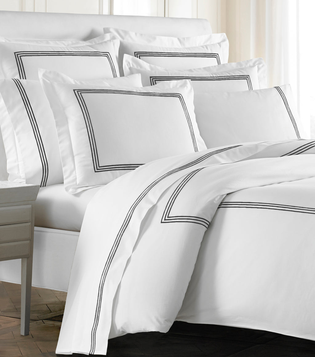 Strada Embroidered Percale Shams Black