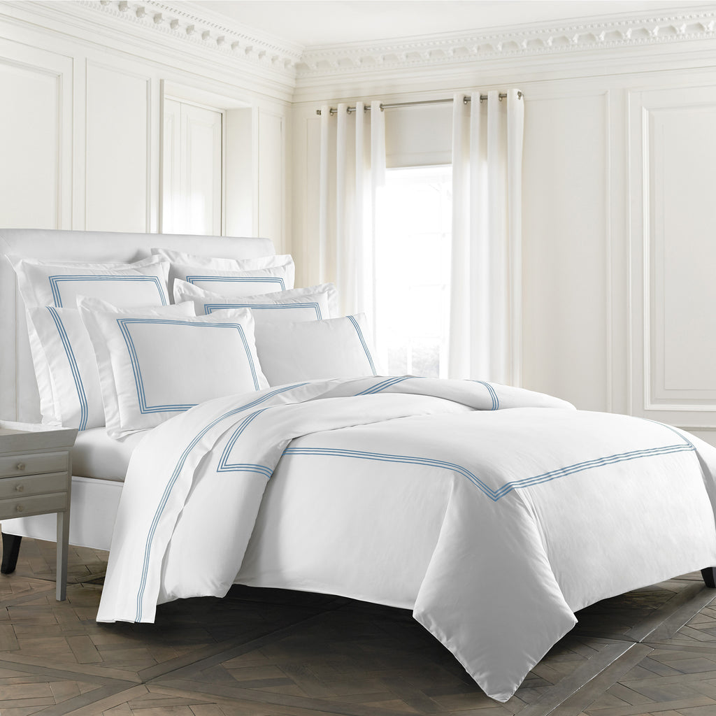 Strada Embroidered Percale Flat Sheet Blue (Strada)