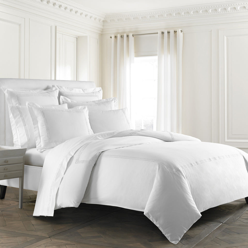 Strada Embroidered Percale Flat Sheet White