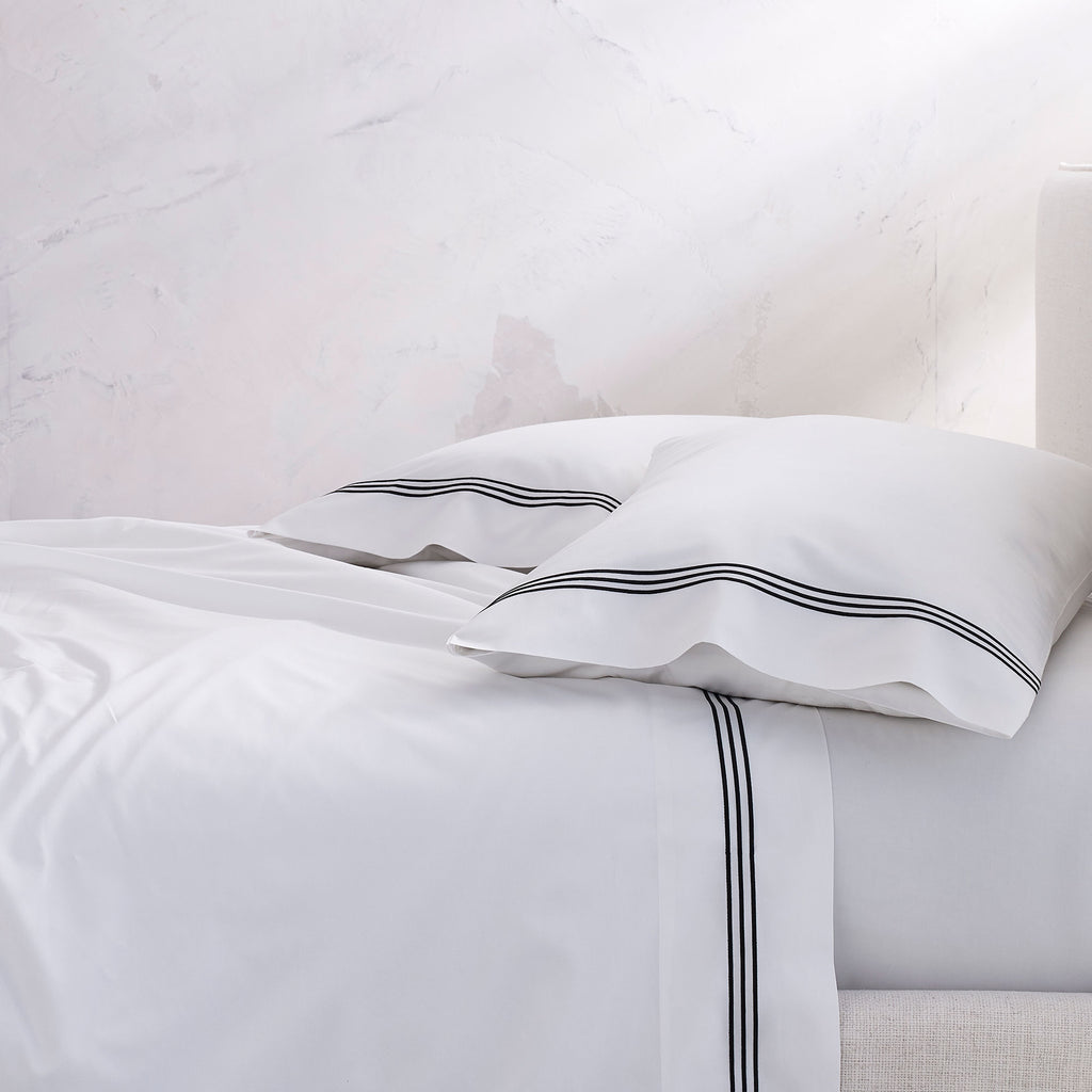 Strada Embroidered Percale Flat Sheet Black