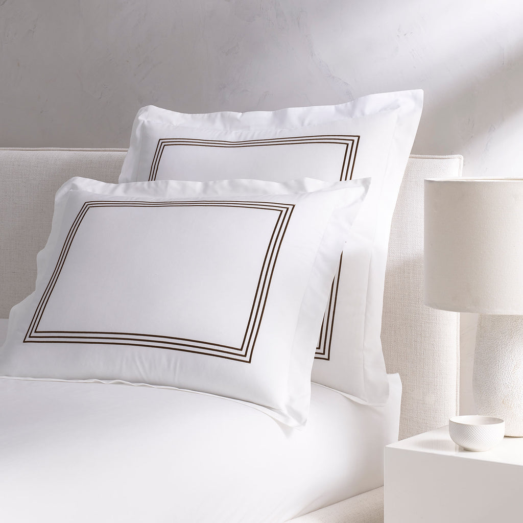 Strada Embroidered Percale Shams Cocoa