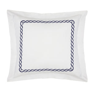 Catena Embroidered Percale Shams Navy (Cable)|2 Euro Shams