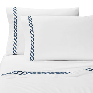 Catena Embroidered Percale Pillowcase Set of 2 Navy (Cable)