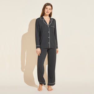 Eberjey Gisele Long PJ Set Charcoal / Sorbet Pink