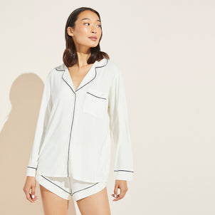 Eberjey Gisele Long Sleeve and Short PJ Set Ivory / Navy