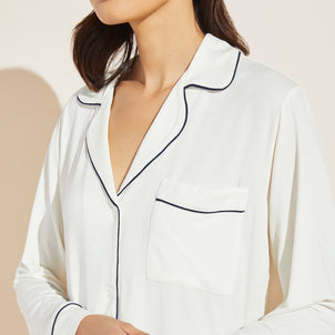 Eberjey Gisele Long Sleeve and Short PJ Set Ivory / Navy
