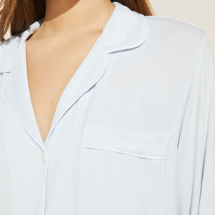 Eberjey Gisele Long Sleeve and Short PJ Set Water Blue / White