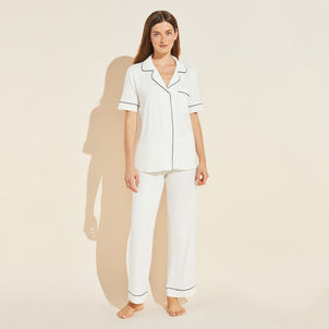 Eberjey Gisele Short Sleeve and Pant PJ Set Ivory / Navy