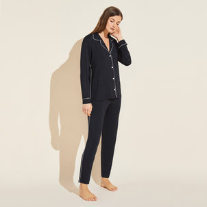 Eberjey Gisele Tuxedo Slim PJ Set Black / Sorbet