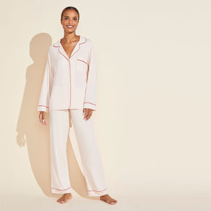 Eberjey Gisele Long PJ Set Pearl Blush / Haute Red