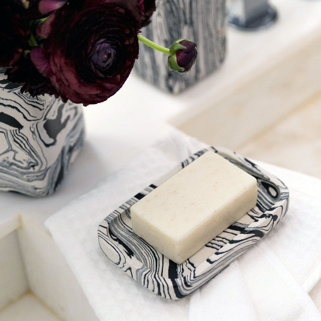 Black Bathroom Soap Dish, Minimalist Stone Soap Dish for Shower