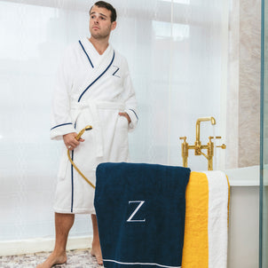 Turkish Cotton Piped Robe Navy