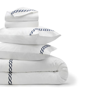 Catena Embroidered Percale Bedding Bundle Navy (Cable)|Queen